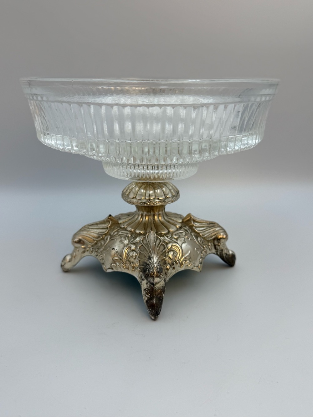 Holiday Imports Ornate Silverplate & Glass Ribbed Compte Candy Bowl